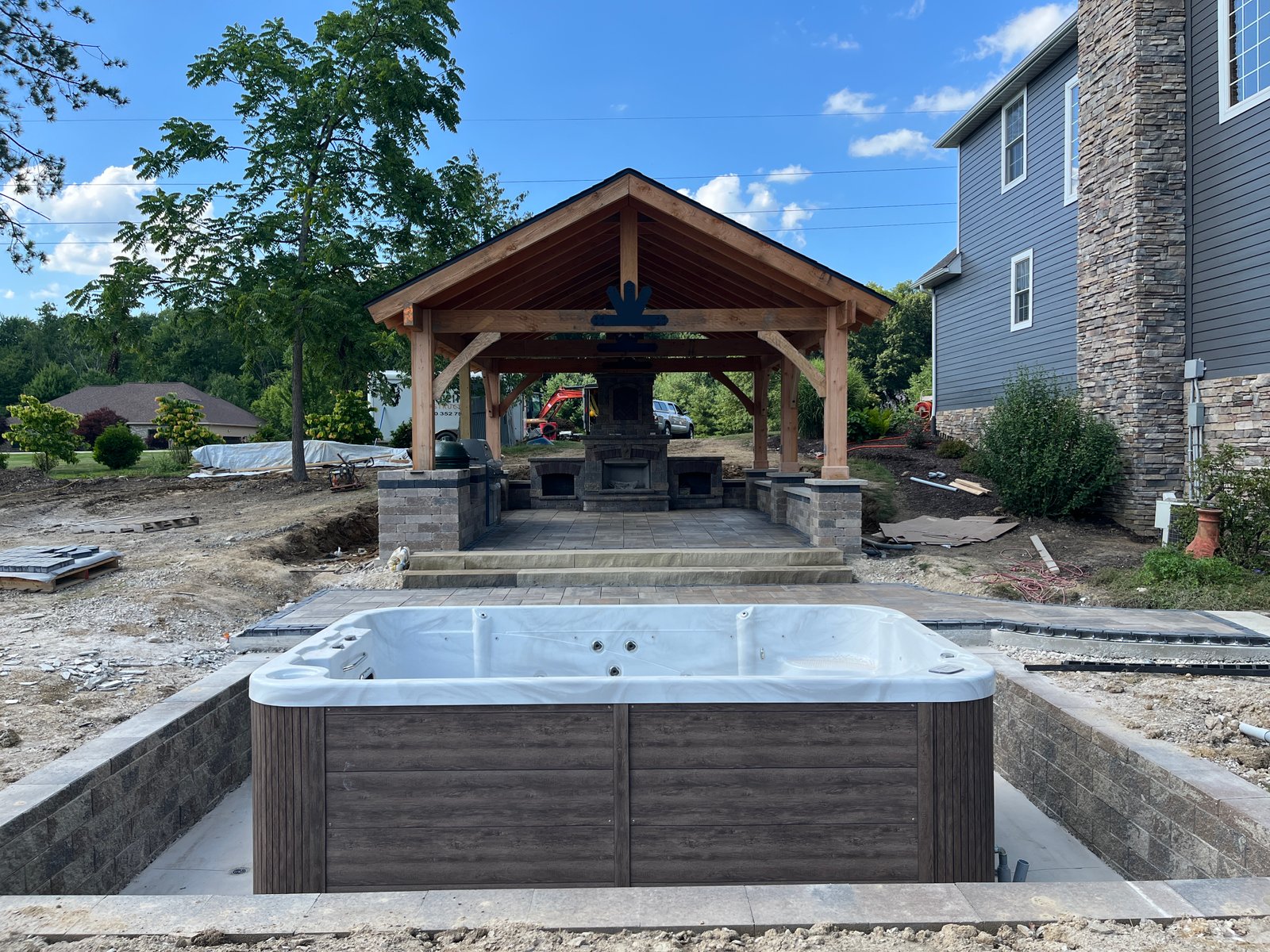 Pavilion and spa from pool view