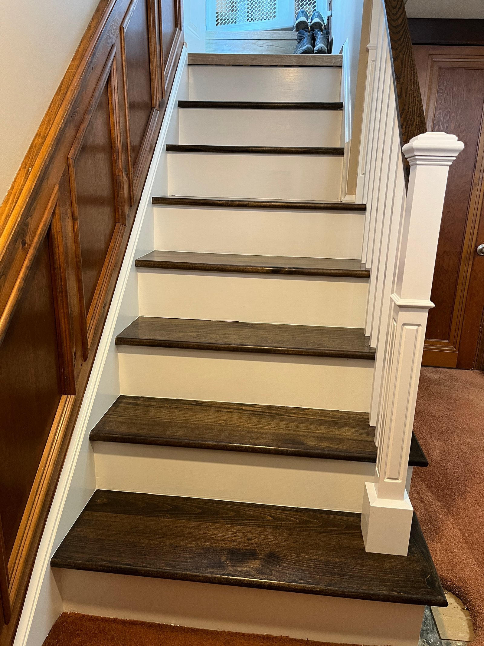 Close-up of finished stair treads