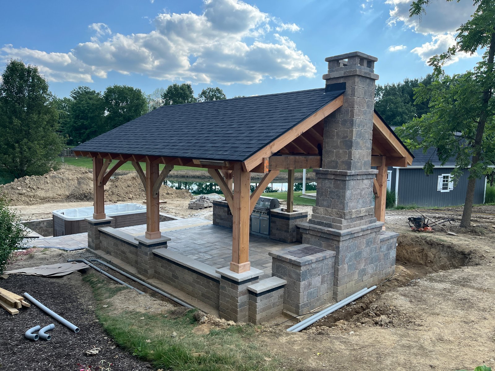 Finished pavilion with fireplace